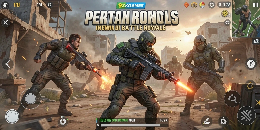 Gameplay intens dalam pertempuran Battle Royale.