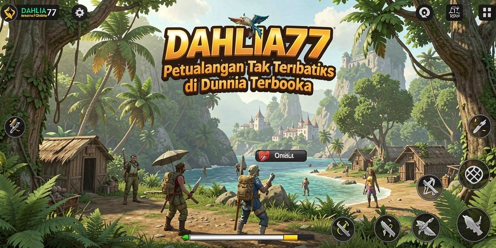 Tangkapan layar gameplay DAHLIA77 menampilkan petualangan di dunia terbuka yang luas.