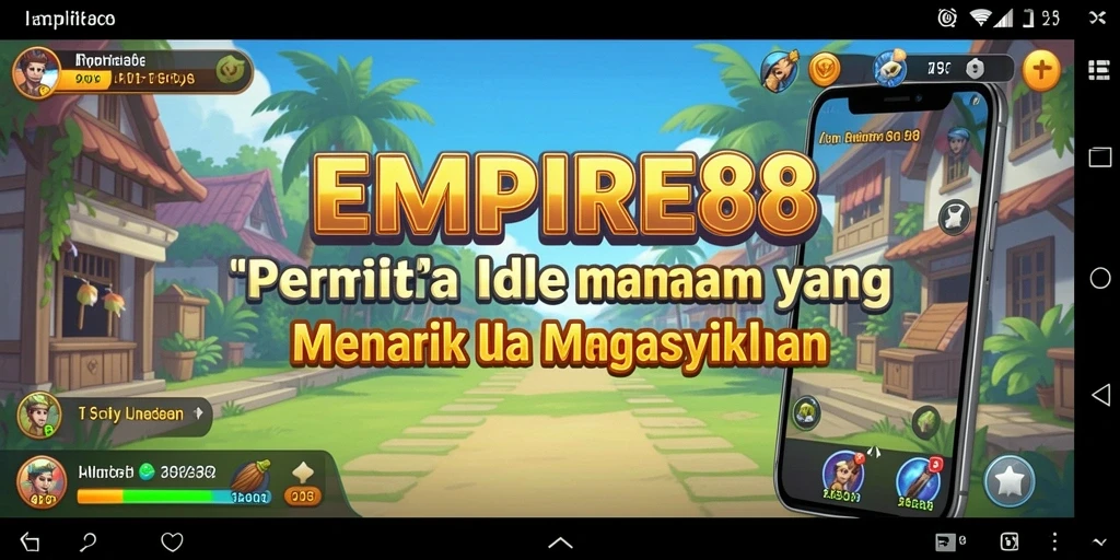 Tangkapan layar gameplay EMPIRE88 menampilkan pembangunan kerajaan yang megah dan karakter menarik.