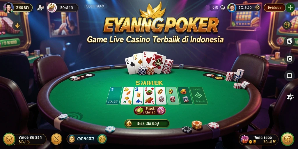 Tampilan gameplay seru di EYANGPOKER dengan dealer langsung dan interaksi nyata.