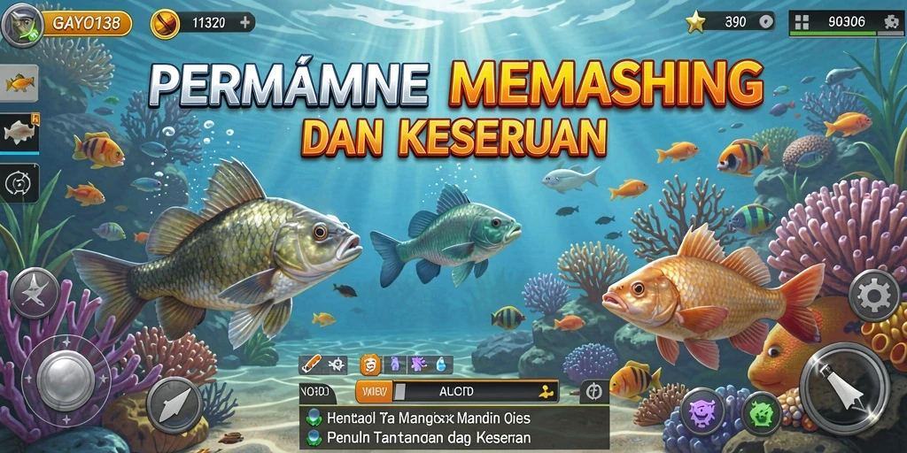 Gameplay seru dalam GAYO138 saat memancing di lautan.
