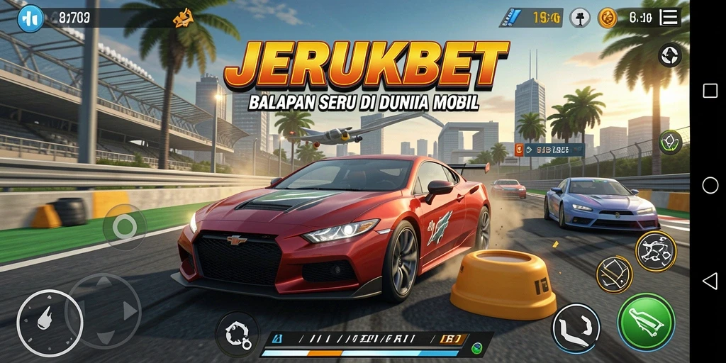Screenshot gameplay JERUKBET yang menunjukkan aksi balapan mendebarkan.