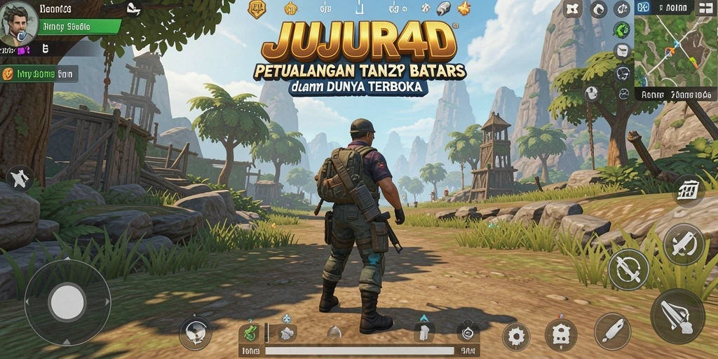 Gameplay JUJUR4D dalam dunia terbuka yang luas dan menarik.