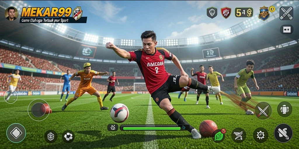 Tampilan gameplay MEKAR99 dengan aksi olahraga yang menegangkan.