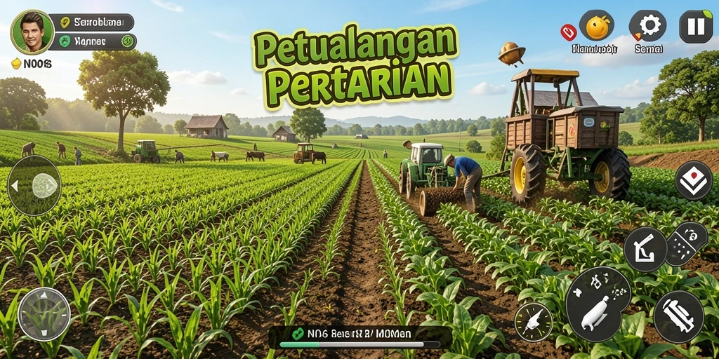 Gambar gameplay N06 yang menampilkan aktivitas pertanian yang menarik.