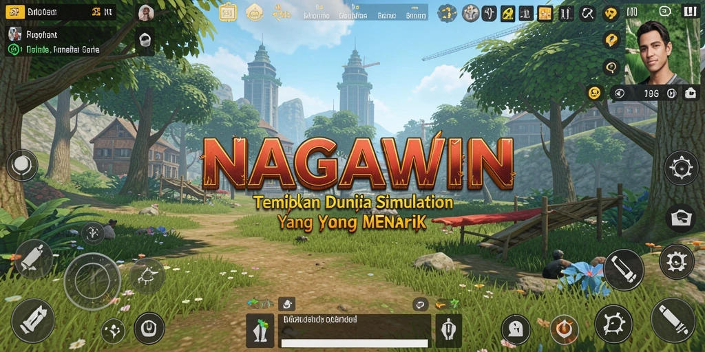 Tampilan screenshot gameplay NAGAWIN yang menampilkan berbagai aktivitas simulasi.