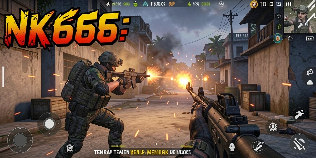 Tampilan aksi menembak intens dari gameplay NK666.