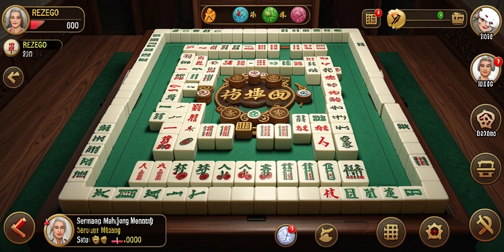 Screenshot gameplay utama REZEGO yang menampilkan tantangan mencocokkan ubin Mahjong.