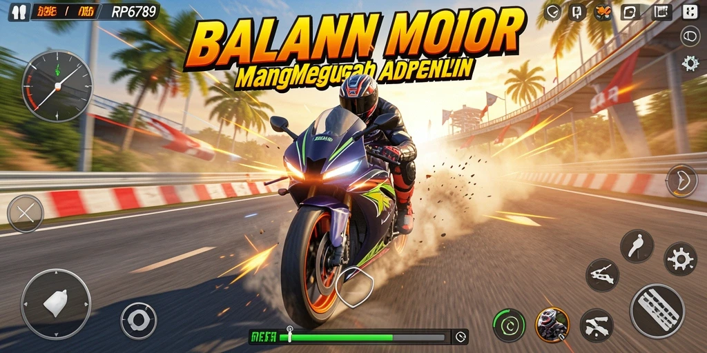 Screenshot menampilkan balapan motor yang seru dan intens.