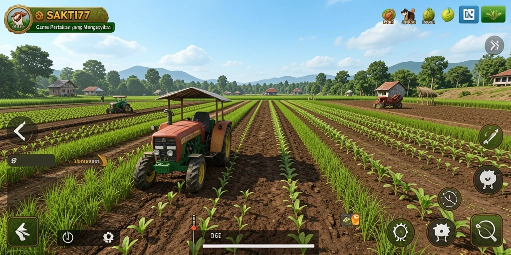 Tampilan gameplay <strong>SAKTI77</strong> yang menampilkan aktivitas pertanian yang seru.