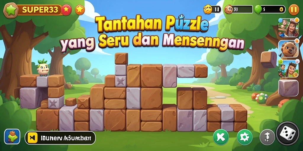 Tampilan gameplay SUPER33 yang penuh warna dan menarik.