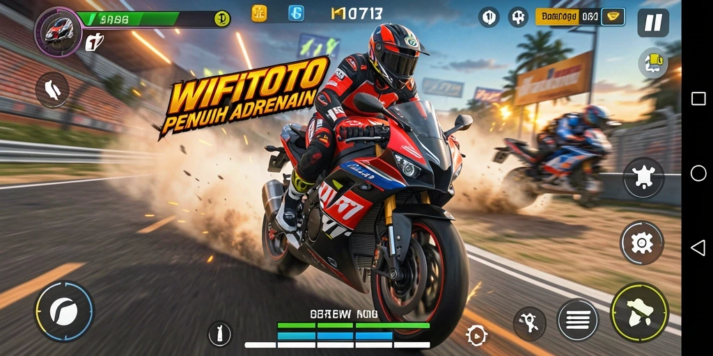 Tampilan dari gameplay WIFITOTO dengan aksi balap motor yang mendebarkan.
